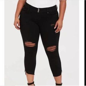 Torrid STILETTO JEGGING - PREMIUM STRETCH BLACK 18R fray zipper hem asymmetrical
